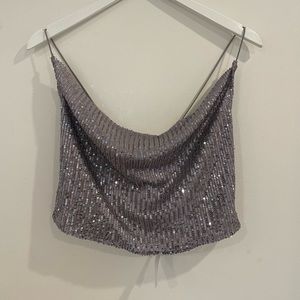 Ruby and Jenna Grey Sequin Cropped Tank Top Size Medium NWT